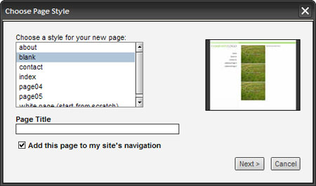 Adding a new page to your website with SiteBuilder